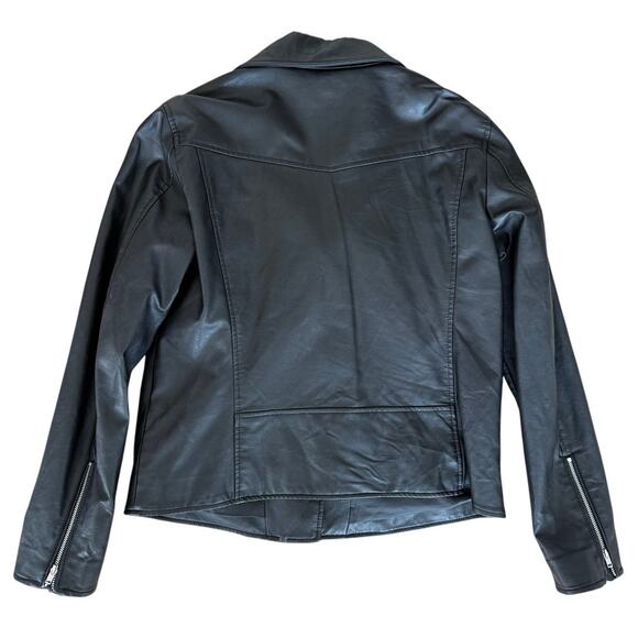 Uniqlo Zip Faux Leather Black Moto Biker Grunge Edgy Biker Classic Jacket-S - Picture 4 of 5